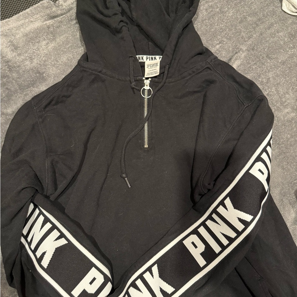 PINK Victoria's Secret Black Hoodie with White Accents